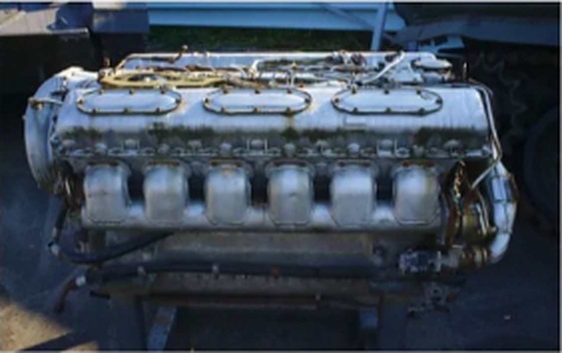 Armoured vehicle diesel engine on display